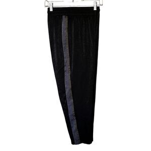 Hiatus Women's M Black Satin Shimmer Jogger Pants Green Gray Side Stripe